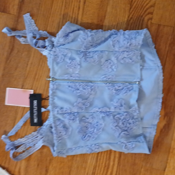 Pretty Little Thing Floral Embellished Blue Corset Top ■ Size 4 - Picture 2 of 5